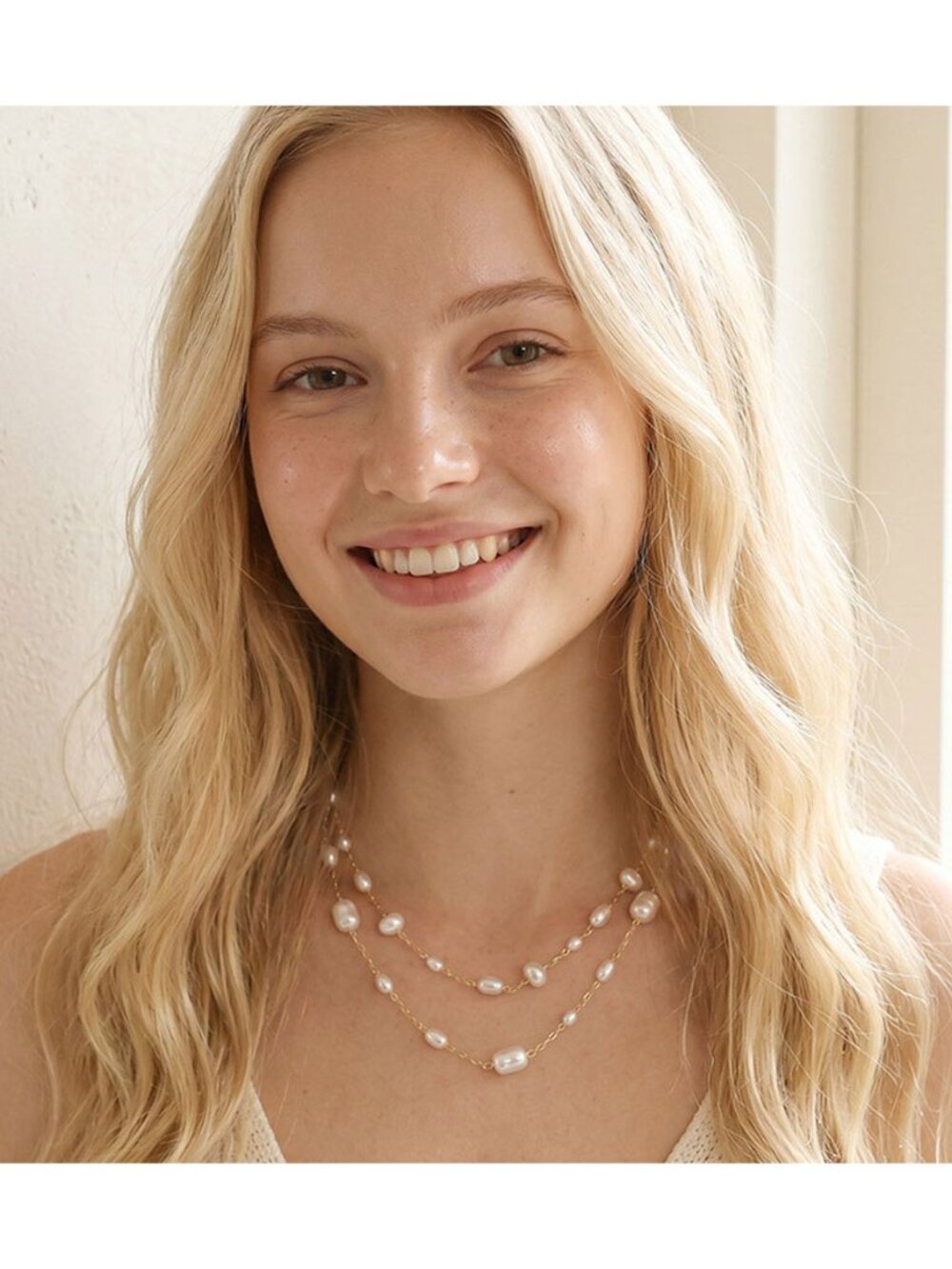Tigerstars Cream Pearly Station Layered Chain Necklace
